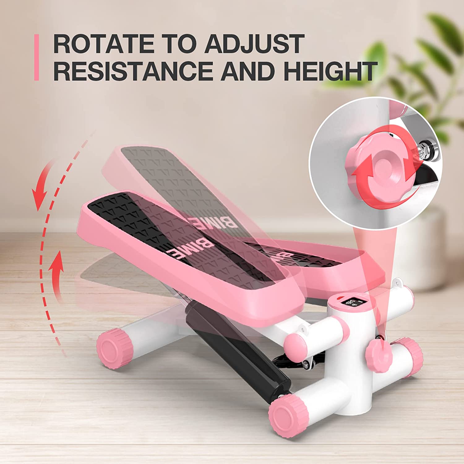 Steppers For Exercise At Home, Double Hydraulic Cylinder, 3D Particle Non-Slip Design, Silent Shock Pad, Twist Stepper With Resistance Bands, LCD