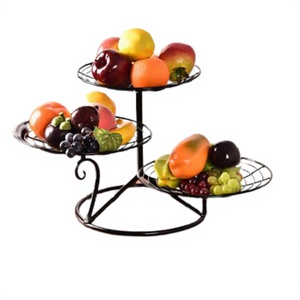 Panier à fruits de forme ronde, taille personnalisée, design avantageux, en fer, couleur noire, panier décoratif pour hôtel à 3 niveaux - Product Image 1