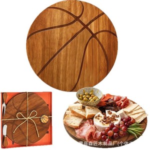 Tabla de quesos de doble cara con forma de balón de baloncesto, creativa, de madera, para pizza - Product Image 3