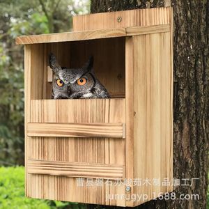 บ้านนกฮูกไม้ทรงสี่เหลี่ยม กล่องรังนกกลางแจ้งขนาดเล็ก ทนทาน - Product Image 2
