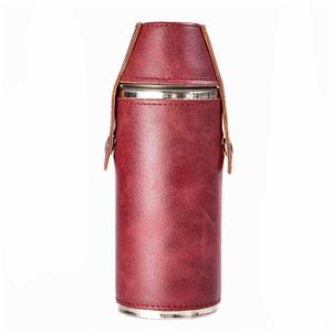 Modern Stainless Steel Vacuum Insulated Tumbler <b>Set</b> With Brown Leather Cylinder - Product Image 5