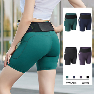 Logotipo personalizado gran oferta de cintura alta tamaño bolsillo compresión señoras entrenamiento al aire libre deportes correr ropa Yoga pantalones cortos para mujer - Product Image 2