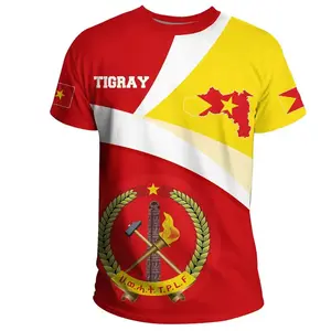 New Product Custom Flag 3D Digital Printing T-shirts Outdoor Activity Women Men Round Neck Short Sleeve Tigray T Shirt