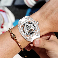 2024 montre squelette automatique de luxe pour hommes nouvelle mode cadran analogique mécanique avec résine et élastique 3ATM résistant à l'eau