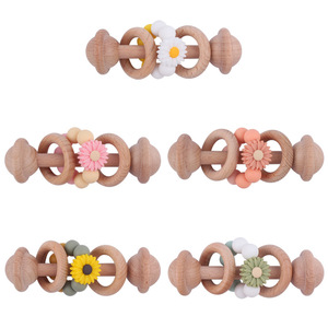 Nouveau jouet de dentition pour bébé en bois de hêtre, jouet de dentition à perles en silicone, petit jouet de dentition en silicone <span class=keywords><strong>marguerite</strong></span>, anneaux de dentition en bois pour bébé, sans BPA - Product Image 5