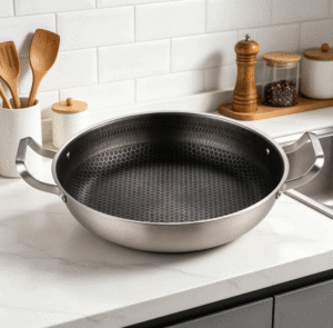 Poêle à frire antiadhésive FLEY 4 en 1 en acier inoxydable, poêle grill multi-sections sans couvercle, style argentin - Product Image 1