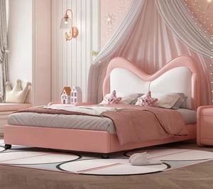 Lit de princesse pour enfants, rose, rembourré, design cartoon, luxe, moderne, en bois, pour adolescentes - Product Image 5