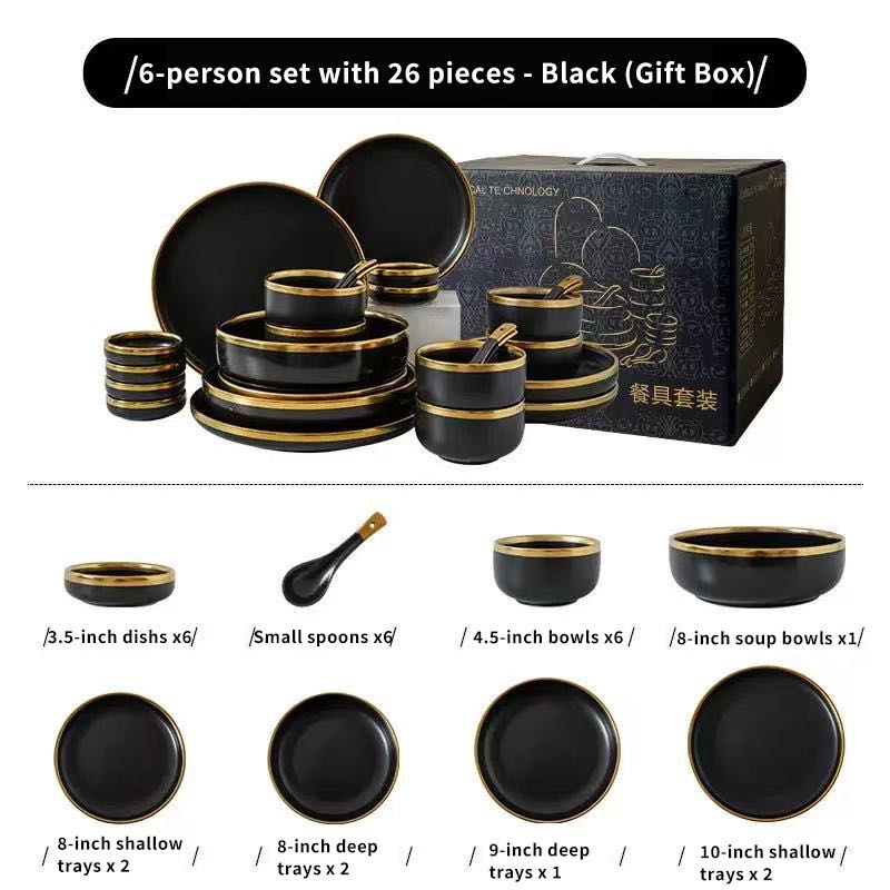 Set da 26 pezzi nero opaco per 6 persone (confezione regalo)