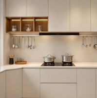 Ensemble d'armoires de cuisine modulaires en bois massif blanc, design moderne et classique, avec robinet, évier, portes à panneaux plats et conception personnalisée