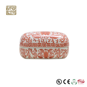 Boîte à mouchoirs en céramique, boîte de mouchoirs fantaisies en porcelaine à fleurs rouges - Product Image 5