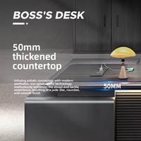 Bureau de direction en forme de L, plateau en bois foncé E0, panneau lumineux LED avec incrustation en cuir, bureau de direction