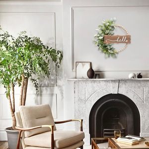 Ghirlanda Natalizia Verde <span class=keywords><strong>di</strong></span> Alta Qualità in Stile Rustico con Perline <span class=keywords><strong>di</strong></span> Legno, Orecchie <span class=keywords><strong>di</strong></span> <span class=keywords><strong>Agnello</strong></span> Artificiali e Foglie, Insegna <span class=keywords><strong>di</strong></span> Benvenuto per la Casa - Product Image 3
