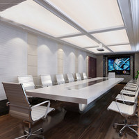 Table de conférence moderne de luxe blanche, grande table de réunion brillante avec gestion des câbles pour bureau