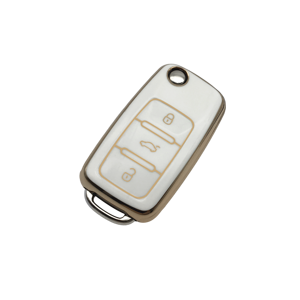 Vente chaude, coque de clé de voiture en TPU à 3 boutons avec bordure dorée pour VW Skoda <span class=keywords><strong>Das</strong></span> <span class=keywords><strong>Auto</strong></span> Polo Golf Vento 6, accessoires pour voiture - Product Image 1
