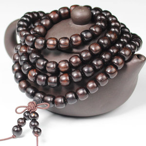 Pulsera budista de ébano con 108 cuentas, forma de barril de 7x8 mm, joyería religiosa unisex - Product Image 4
