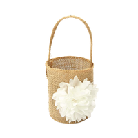 Panier rustique pour demoiselle d'honneur avec poignée en lin pour cérémonie de mariage, panier de mariage en macramé en toile de jute pour bonbons, cadeaux et fêtes