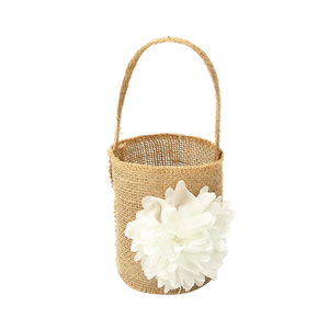 Cesta rústica para niña de las flores con asa de lino para ceremonia de boda, cesta de macramé de arpillera para dulces, regalos y fiestas - Product Image 5