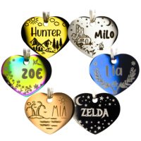 Plaque d'identification pour chien en acier inoxydable coloré, inaltérable, avec lettrage et image personnalisés, forme sur mesure, pendentif pour collier de chien