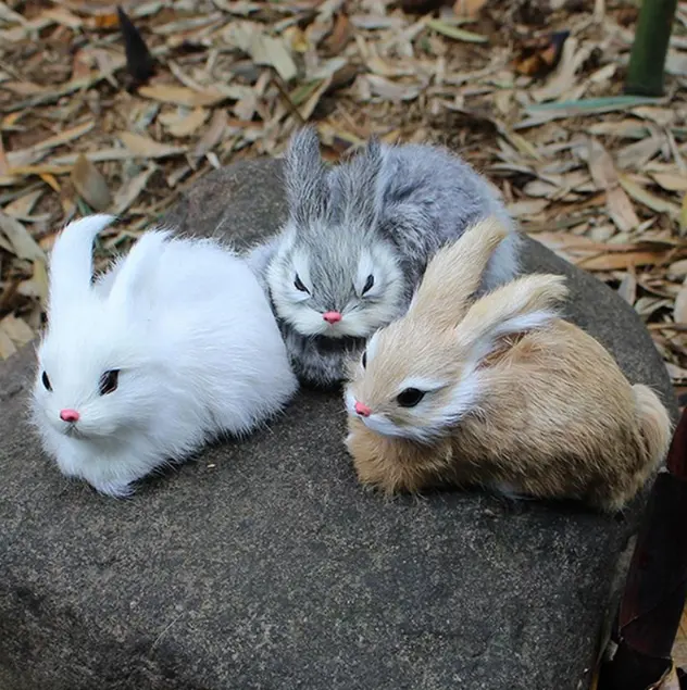 Mini conejos de peluche de 15CM, peluches de animales realistas, modelo de conejo de pascua, regalo de cumpleaños, juguete de conejo de simulación