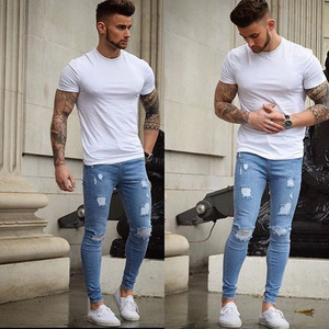Jeans Ajustados de Alta Calidad para Hombre, Color Azul Claro, Estilo Desgastado, Pantalones Cargo - Product Image 2