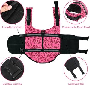 Chaleco salvavidas clásico personalizado para perros, conservador de poliéster ajustable, rayas reflectantes, estampado de hueso rosa, traje de baño de seguridad, flotación para mascotas - Product Image 4