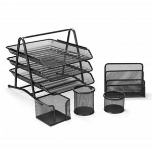 Mesh Office Set of 5 PCS 3 Tier Letter/Filing/Paper Tray, Letter Rack, Pen Pot, Clips & <b>Memo</b> <b>Pad</b> Holder - Product Image 1