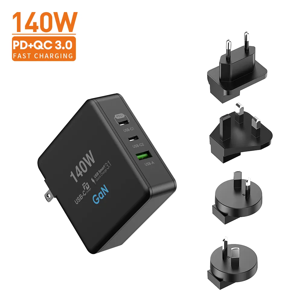 GaN Technology 140W PD3.1 Travel Charger, 100W PD3.0 22.5W QC3.0 Laptop Travel Charger for MacBook