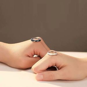 Sterling <b>Silver</b> S925 Romantic Moon Simple Couple <b>Ring</b> for Wedding Jewelry <b>Adjustable</b> Open Matched Couple <b>Ring</b> for Men Women - Product Image 4