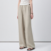 Pantalon large à taille haute blanc VEGA CHANG pour femmes avec détail de ceinture à nouer et devant plissé, pantalon décontracté léger