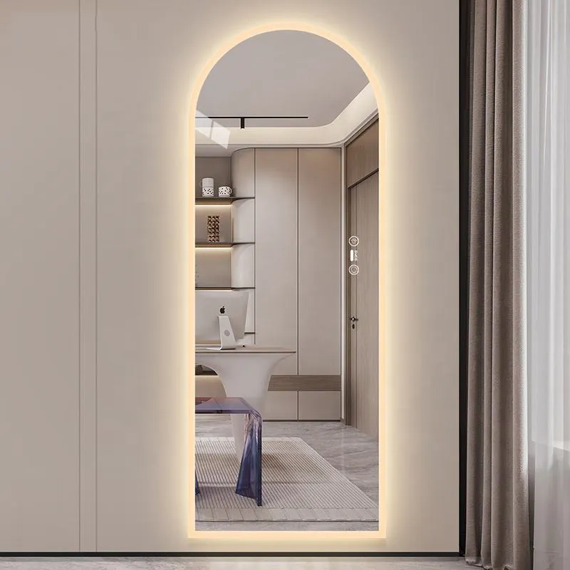 Hot Sale Arched Shape Bathroom Full Body Dressing Mirror Led Touch Full Length Wall Mirror For Bedroom