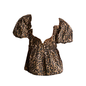 Chemisier court tendance pour femme à lacets, col à nœud, manches courtes bouffantes, style décontracté streetwear, imprimé respirant pour l'été - Product Image 1