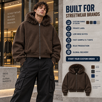 Sweat à capuche zippé personnalisé effet vieilli camouflage Woodland, coupe courte et carrée, épais, avec bordure en fourrure, style streetwear, fournisseur en gros pour marques