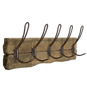 Premium Rustic Wooden Base and Black Metal <b>Hook</b> Stylish Home Decor And Wall Hanger Use For Practical Storage Solution - Product Image 1