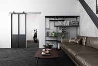 Porte coulissante en verre à double grille de style français moderne avec cadre en acier fini pour une utilisation en appartement