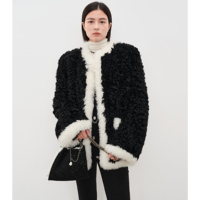 YR032 couleur contrastante véritable manteau de fourrure d'agneau de mouton bouclé pourrait fabriquer sur mesure veste de mode haut de gamme