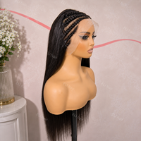 Perruques tressées sans colle en gros, en cheveux humains vierges naturels bruts, avec dentelle frontale transparente HD 360, perruques tressées complètes en dentelle pour femmes noires