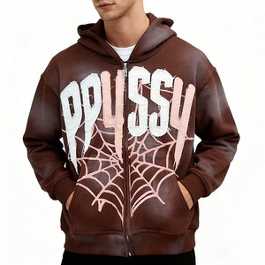 Sweat à capuche surdimensionné en coton français de haute qualité avec logo personnalisé, impression de motif d'araignée 420 g/m², sweat à capuche pour homme - Product Image 2