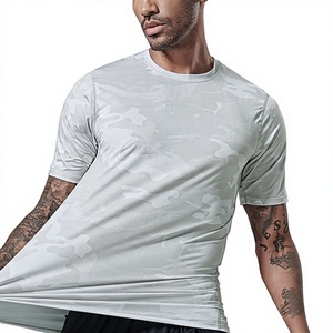 Camiseta deportiva de manga corta con estampado geométrico azul para hombre, cuello redondo, de secado rápido, tejido de punto, corte ajustado, longitud regular - Product Image 6