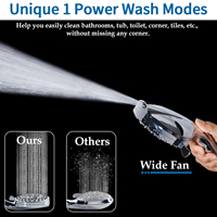 Pommeau de Douche à Main Luxe Chromé 9 Modes Haute Pression avec Jet Puissant et Bulles, Support de Douche en ABS Inclus