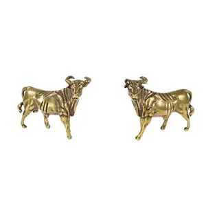 黄铜材质纯铜12生肖牛周转世界餐桌装饰小装饰