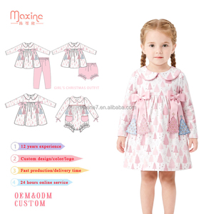 Abbigliamento per Bambine, <span class=keywords><strong>Vestito</strong></span> Rosa con Stampa <span class=keywords><strong>Albero</strong></span> di Natale, Maniche Lunghe, Fiocco Applicato, Abito a Linea A per le Festività - Product Image 1