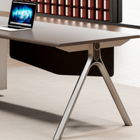 Escritorio Ejecutivo Ergonómico de Madera, Mesa para CEO con Bandeja para Teclado, Escritorio Moderno para Oficina de Jefe con Gabinete de Almacenamiento, Estación de Trabajo para Gerente
