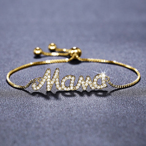 Bracciale con ciondolo a forma di lettera Golden Mama per donna, braccialetto regolabile con strass di cristallo, gioiello regalo - Product Image 1