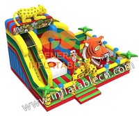 Forêt gonflable de la Jungle pour enfants, jeu de fête pour enfants, fond de la Jungle avec maison à rebond gonflable, château de saut et toboggan, pour l'intérieur