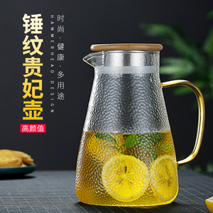 Hammered Glass Cold Water Pitcher With Lid Heat Resistant For <b>Tea</b> And Fruit <b>Infusion</b> Party Use - Product Image 2