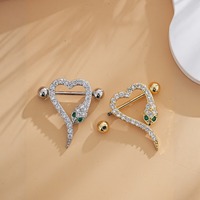 Anneau de piercing pour téton en forme de tête de serpent, plaqué or 18 carats, en acier inoxydable, zircon, bijoux de piercing tendance pour femmes, luxe léger