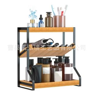 Simple multi-tiered <b>desktop</b> <b>shelf</b> for kitchen spice organization, combining iron and wood, and a bathroom toiletries storage - Product Image 2
