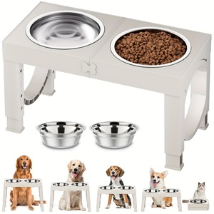 Iron and <b>Dog</b> <b>Bowls</b> Large Medium Pet Elevated Double <b>Bowl</b> Rack Feeding with Adjustable Height Stand - Product Image 2
