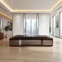 Bureau de direction professionnel avec LED 3 couleurs, finition cristal, bois de placage naturel, MDF E1, table de direction, mobilier de bureau
