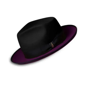 Black <b>purple</b> Fedora <b>Hat</b> With Tan Brim Unisex Adult 56-58CM Four Seasons Casual Wool Material Formal Style - Product Image 2